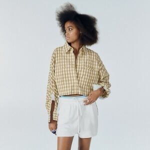 Zara Gingham Cropped Shirt Jacket button front Organi Cotton- Blogger Fav